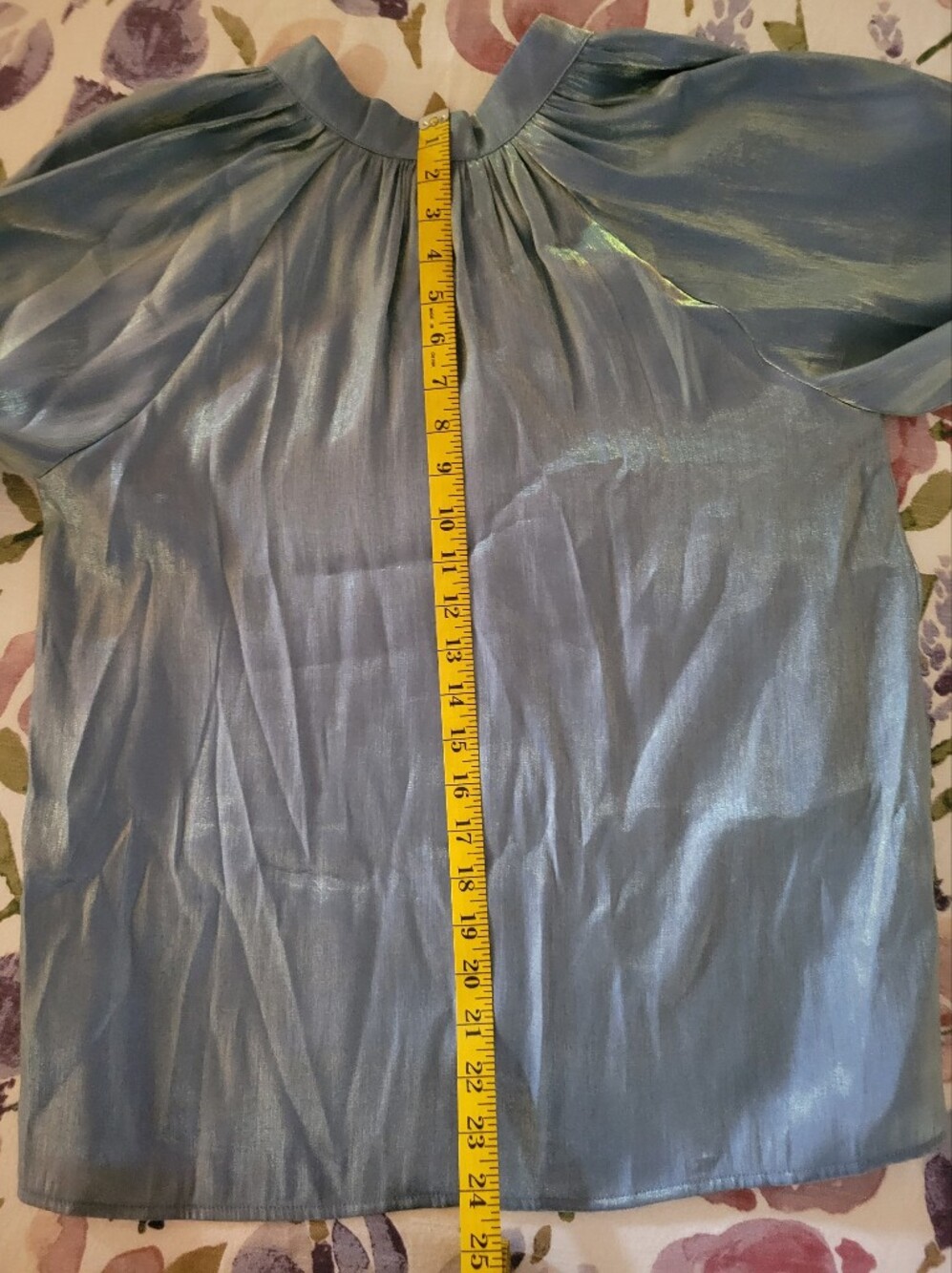 Ciebon Teal Blouse with Metallic Gold Sheen and Tassel Tie - Picture 12 of 12